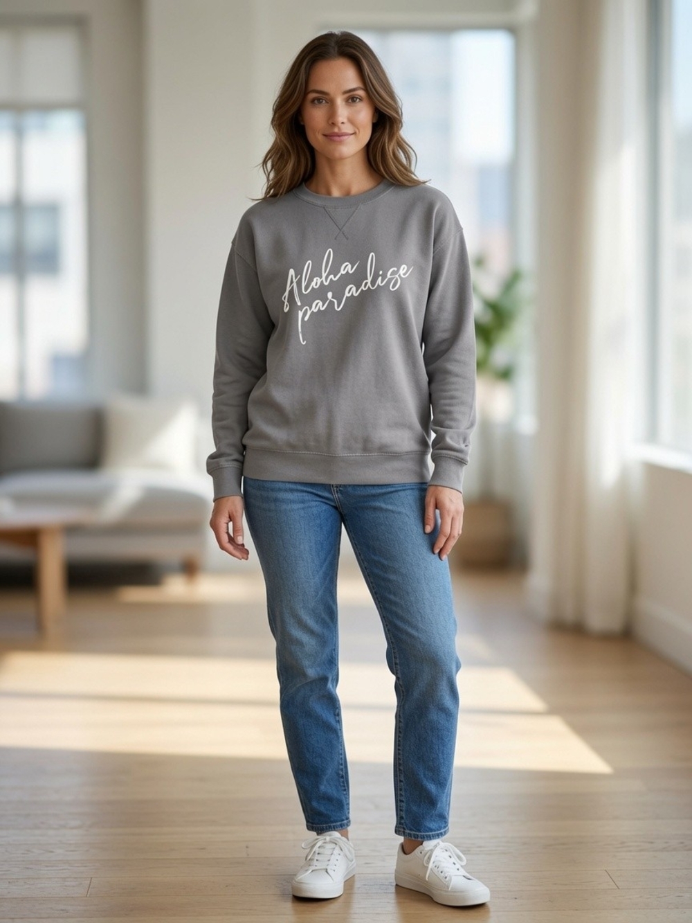 Gray 'Aloha Paradise' Script Pullover Sweatshirt